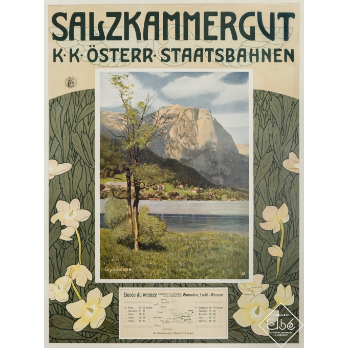 Affiche ancienne de voyage - Salzkammergut - Circa 1910 - 88 par 67.5 cm