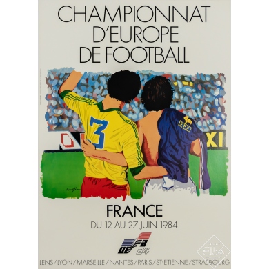 Affiche ancienne de publicité - Championnat d'Europe de Football - France 1984 - Rancillac - 1983 - 85 par 61 cm
