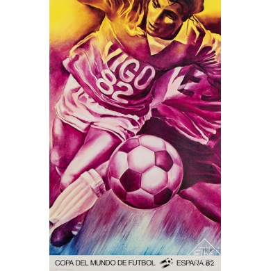 Affiche ancienne de publicité - Copa del Mundo de Futbol Espana 82 - Vigo - Monory - 1982 - 95 par 61 cm