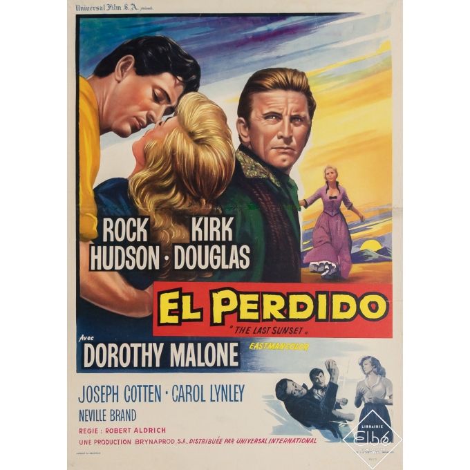 Vintage movie poster - El Perdido - The Last Sunset - 1961 - 19.5 by 14.2 inches
