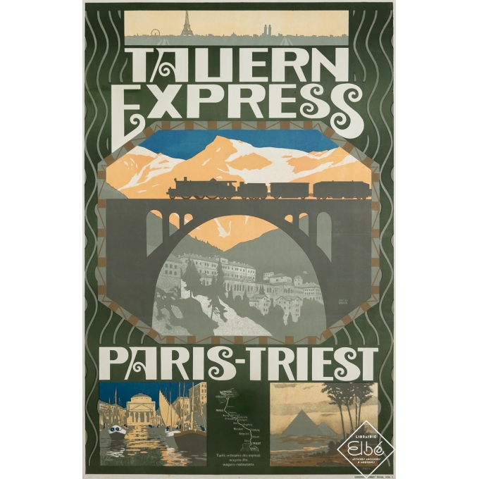 Affiche ancienne de voyage - Tauern Express - Paris Triest - Otto Barth - 1911 - 104 par 68.5 cm