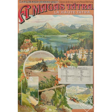 Affiche ancienne de voyage - A Magas Tatra - 1911 - 102 par 70 cm