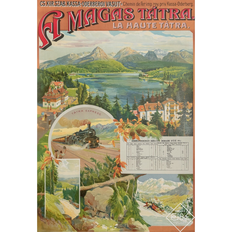 Affiche ancienne de voyage - A Magas Tatra - 1911 - 102 par 70 cm
