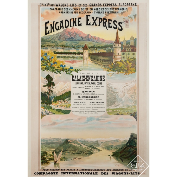 Affiche ancienne de voyage - Engadine Express - Henry Mouren - 1904 - 107 par 76 cm