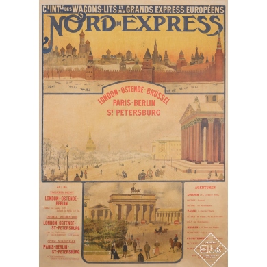 Vintage travel poster - Nord-Express Cie Intle des Wagons-Lits et des Grands Express Européens - 1899 - 48.8 by 34.6 inches