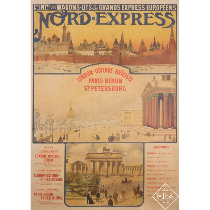 Vintage travel poster - Nord-Express Cie Intle des Wagons-Lits et des Grands Express Européens - 1899 - 48.8 by 34.6 inches