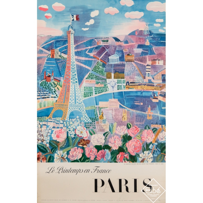 Affiche ancienne de voyage - Le Printemps en France - Paris - Raoul Dufy - 1958 - 99 par 62.5 cm