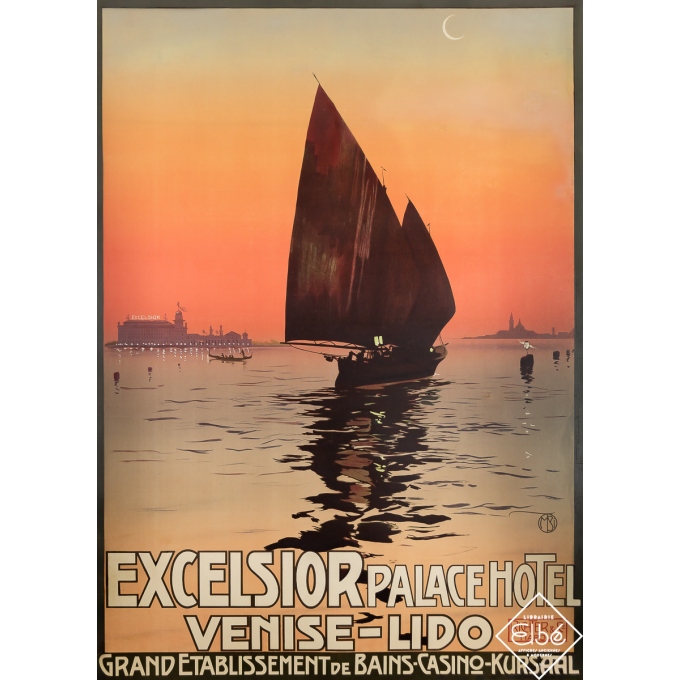 Affiche ancienne de voyage - Excelsior Palace Hotel - Venise Lido - Mario Borgoni - Circa 1920 - 124 par 90 cm