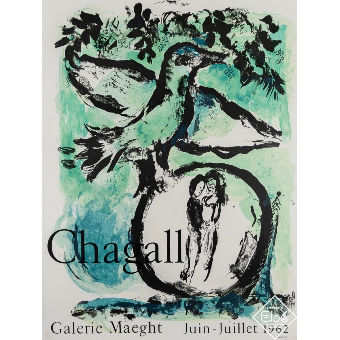 Affiche ancienne d'exposition - Chagall - Galerie Maeght - M. Chagall - 1962 - 71 par 53 cm
