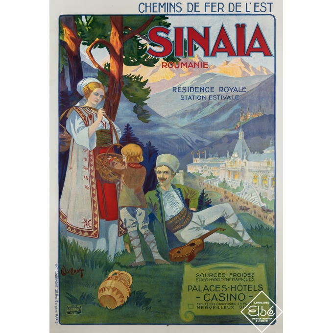 Affiche ancienne de voyage - Sinaïa - Roumanie - C. Vaillant - Circa 1910 - 107 par 75.5 cm