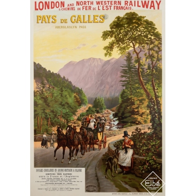 Vintage travel poster - Pays de Galles - Aberglaslyn Pass - Clement Gumson - Circa 1910 - 41.7 by 29.5 inches