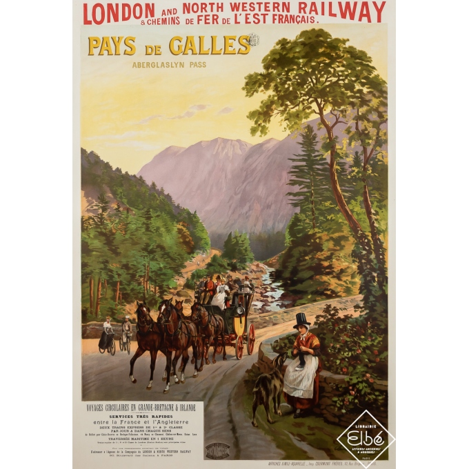 Affiche ancienne de voyage - Pays de Galles - Aberglaslyn Pass - Clement Gumson - Circa 1910 - 106 par 75 cm