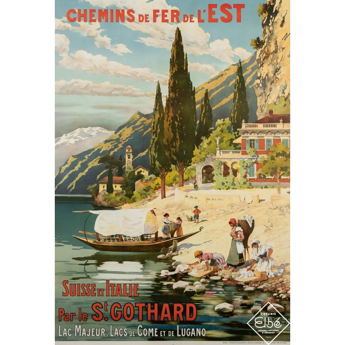 Affiche ancienne de voyage - Suisse et Italie - St Gothard - G. Krallt - 1907 - 107.5 par 76 cm