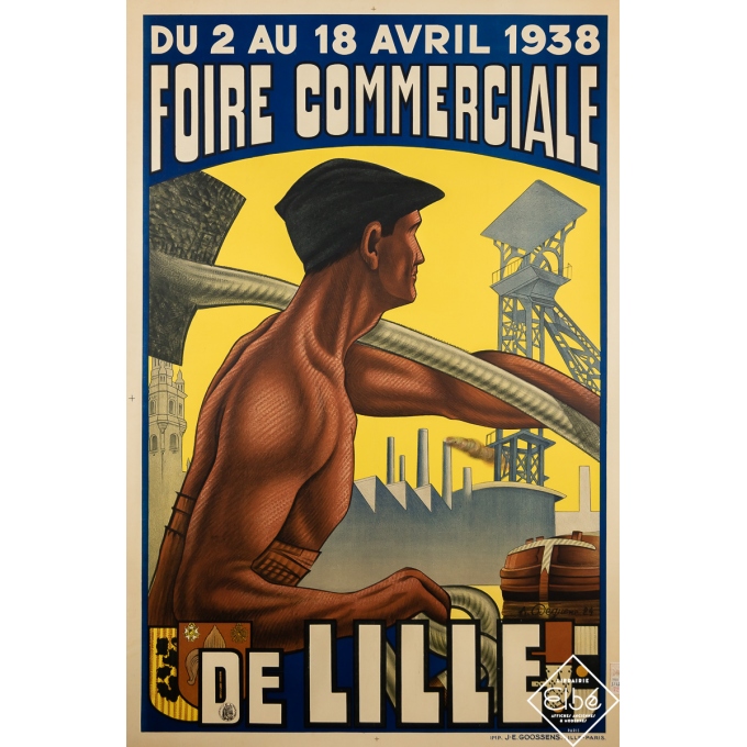 Affiche ancienne originale - Foire Commerciale de Lille - A. Dequene - 1938 - 121 par 81 cm