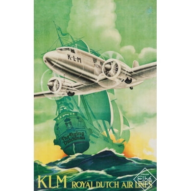 Affiche ancienne de voyage - KLM - Royal Dutch Air Lines - Circa 1950 - 43 par 28.5 cm
