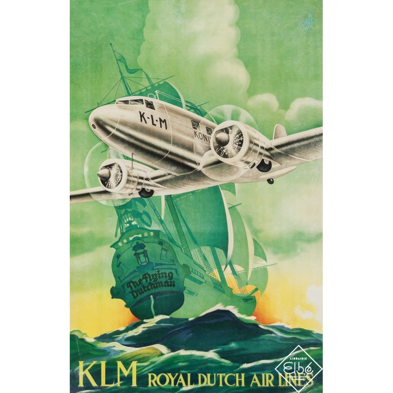 Vintage travel poster - KLM - Royal Dutch Air Lines - Circa 1950 - 16.9 by 11.2 inches