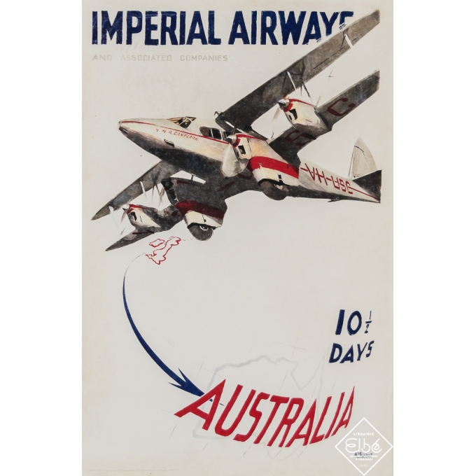 Affiche ancienne de voyage - Imperial Airways and Associated Companies - Australia - A. Brenet - Circa 1950 - 43 par 28.5 cm