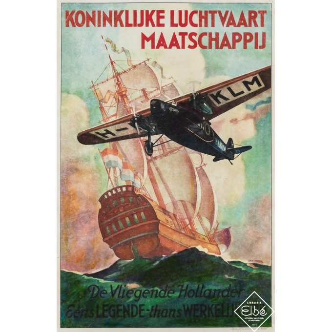 Affiche ancienne de voyage - KLM - Koninklijke Luchtvaart Maatschappij - Jan Wizga - Circa 1950 - 43 par 28 cm