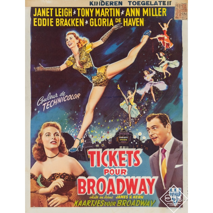 Affiche ancienne de film - Tickets pour Broadway - Circa 1950 - 47.5 par 36 cm