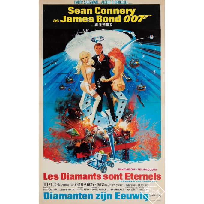 Vintage movie poster - James Bond - Les Diamants sont Eternels - 1971 - 23.4 by 14.6 inches