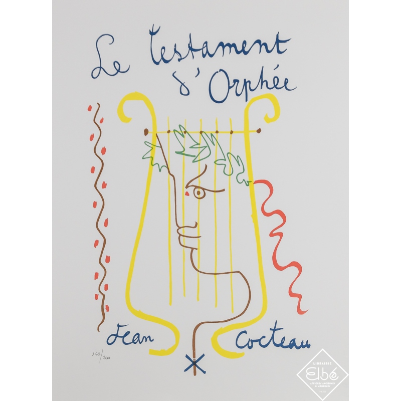 Vintage exhibition poster - Le Testament d'Orphée - Tirage sur papier Vélin d'Arches - Jean Cocteau - Circa 1970 - 25.6 by 19.7 