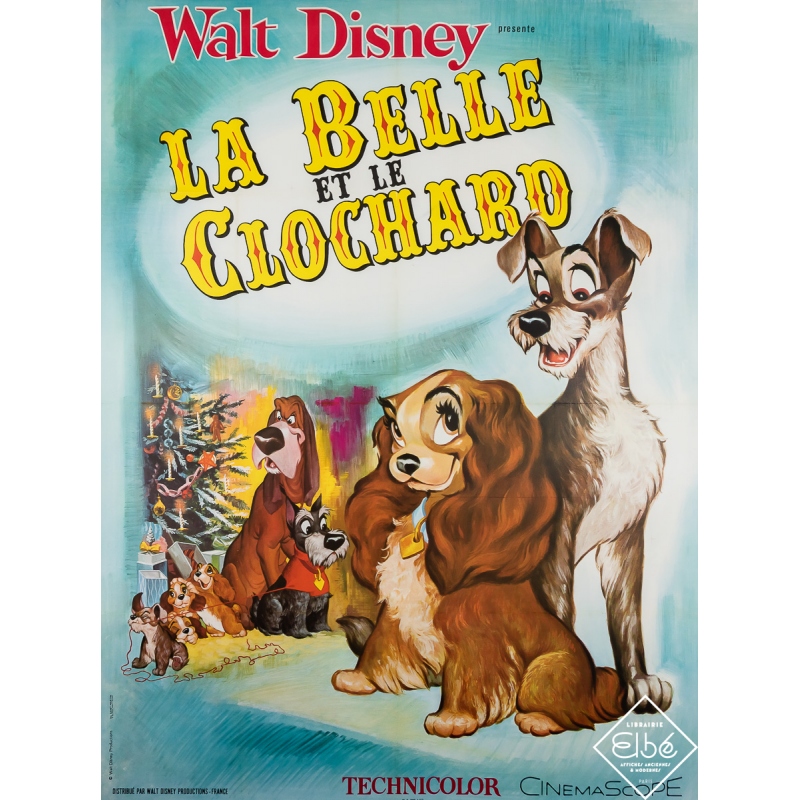 Affiche ancienne de film - La Belle et le Clochard - Walt Disney Production - Circa 1960 - 160 par 120 cm