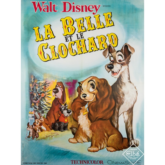 Affiche ancienne de film - La Belle et le Clochard - Walt Disney Production - Circa 1960 - 160 par 120 cm