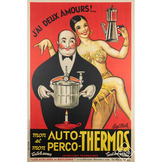 Affiche ancienne de publicité - Auto-thermos - Perco-thermos - Paul Mohr - 1946 - 149.5 par 100 cm