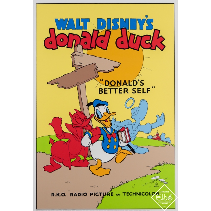 Sérigraphie originale - Donald's Better Self - Donald Duck - Walt Disney Production - Circa 1980 - 79 par 57 cm