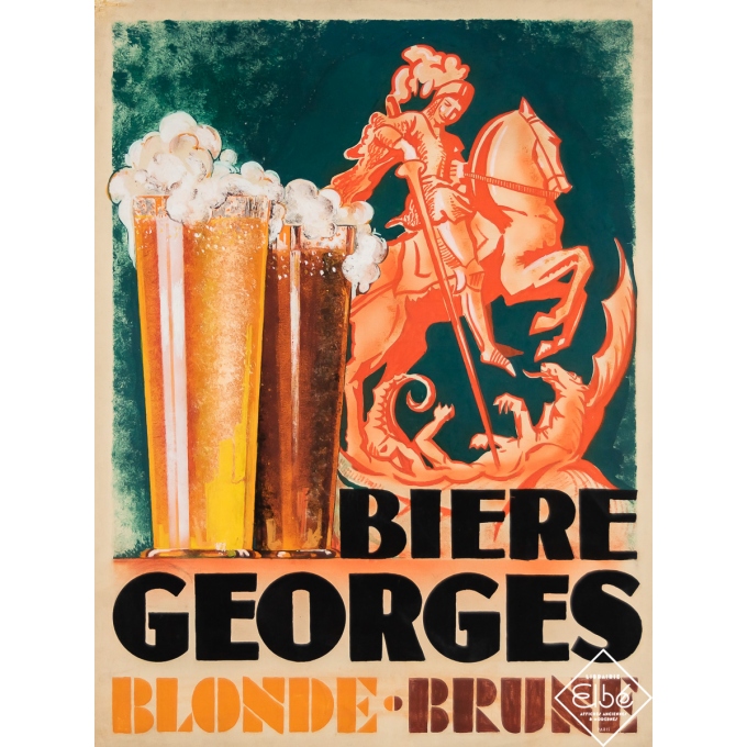 Vintage advertisement poster - Bière Georges - Blonde - Brune - Circa 1920 - 15.7 by 11.8 inches