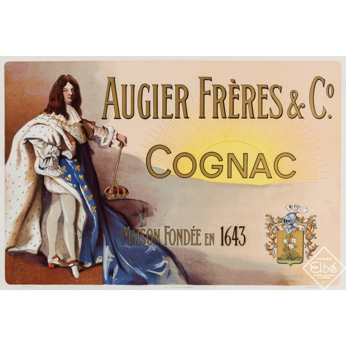 Affiche ancienne de publicité - Augier Frères & Co - Cognac - Circa 1920 - 34 par 48.5 cm