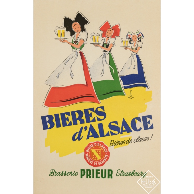 Affiche ancienne de publicité - Bières d'Alsace - Bières de Classe - FW Milo - Circa 1950 - 60 par 39.5 cm