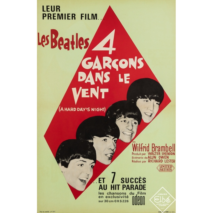 Vintage movie poster - Les Beatles - 4 Garçons dans le Vent - United Artists - 1964 - 23.6 by 15.4 inches