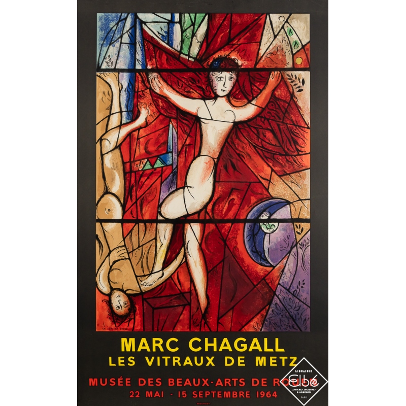 Affiche ancienne d'exposition - Marc Chagall - Les Vitraux de Metz - d'après Marc Chagall - 1964 - 76.5 par 48 cm