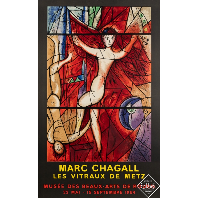 Affiche ancienne d'exposition - Marc Chagall - Les Vitraux de Metz - d'après Marc Chagall - 1964 - 76.5 par 48 cm