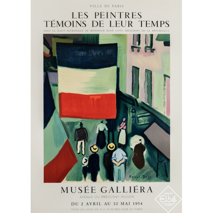 Affiche ancienne d'exposition - Les peintres temoins de leur temps - Raoul Dufy - 1954 - 74 par 53.5 cm