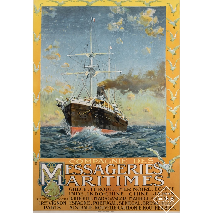 Vintage travel poster - Compagnie des Messageries Maritimes -  - Circa 1910 - 42.1 by 29.5 inches