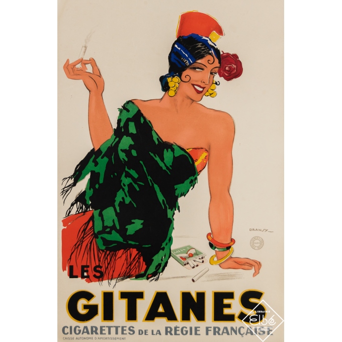 Affiche ancienne de publicité - Les Gitanes - Cigarettes de la Régie Française - Dransy - Circa 1930 - 60 par 39.5 cm