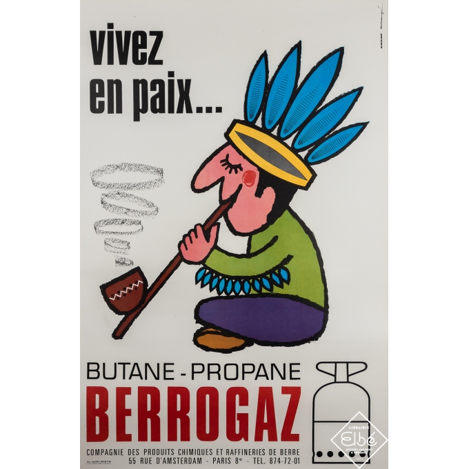 Affiche ancienne de publicité - Berrogaz - Vivez en Paix - Marangé - Circa 1970 - 120 par 80 cm