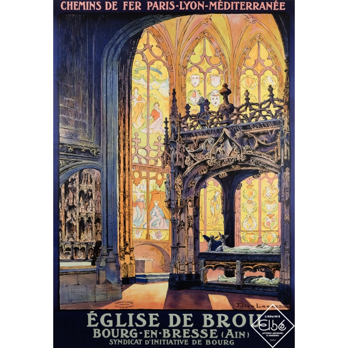 Affiche ancienne de voyage - Eglise de Brou - Bourg-en-Bresse - Chemins de Fer PLM - Julien Lacaze - Circa 1910 - 109 par 78 cm