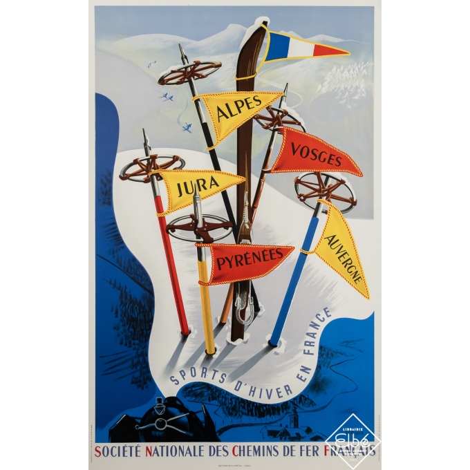 Affiche ancienne de voyage - Sports d'Hiver en France - SNCF - Vecoux - 1947 - 99.5 par 62.5 cm