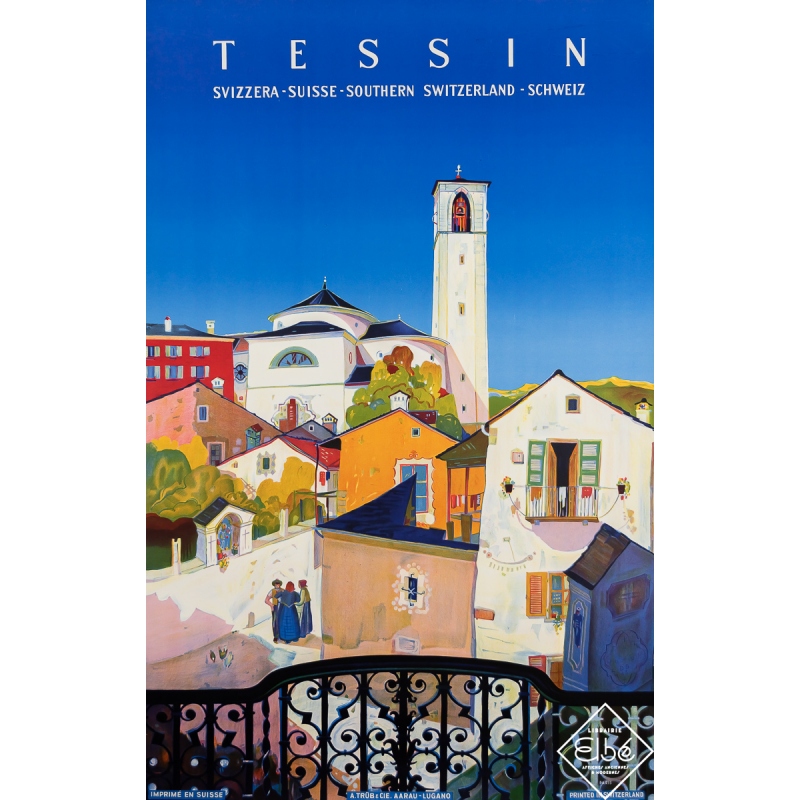 Vintage travel poster - Tessin - Suisse - D.B. - 1943 - 40.2 by 26 inches