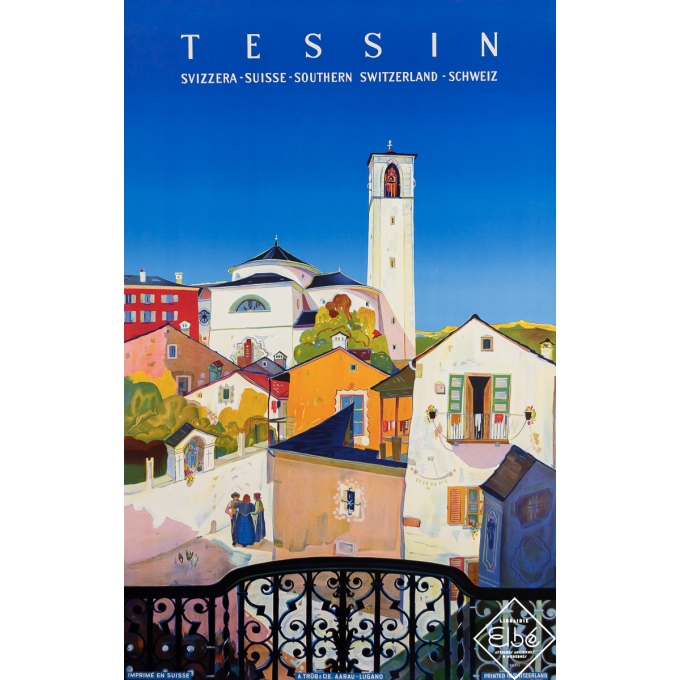 Affiche ancienne de voyage - Tessin - Suisse - D.B. - 1943 - 102 par 66 cm