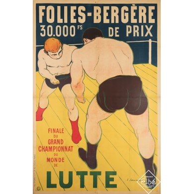 Original vintage poster - Folies-Bergères - Finale Championnat de Lutte - Edouard Saunier - Circa 1905 - 47.2 by 31.5 inches