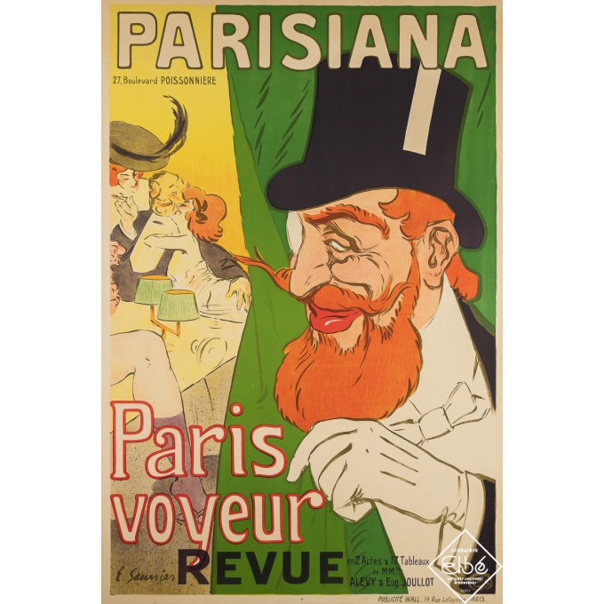Affiche ancienne de publicité - Parisiana - Paris Voyeur Revue - Edouard Saunier - Circa 1905 - 120 par 81 cm
