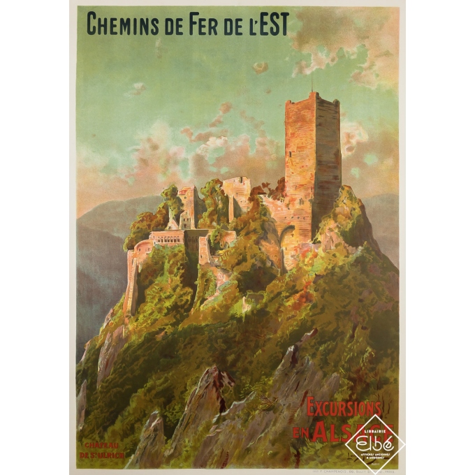 Vintage travel poster - Excursions en Alsace - Château de St Ulrich - Louis Tauzin - Circa 1910 - 41.5 by 29.5 inches