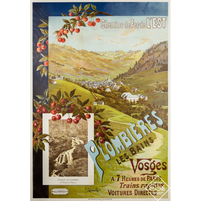 Affiche ancienne Plombières les Bains - Vosges - Chemins de Fer de l'Est - F. Hugo d'Alesi - Circa 1900 - 106.5 par 76 cm