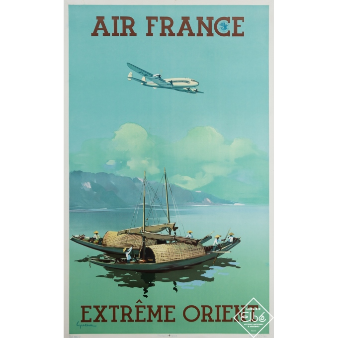 Vintage travel poster - Air France Extrême Orient - Vincent Guerra - 1950 - 39.4 by 24.4 inches