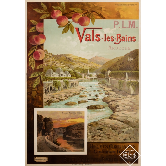 Affiche ancienne de voyage - Vals-les-Bains - Ardèche - PLM - F. Hugo d'Alesi - Circa 1900 - 106.5 par 74 cm