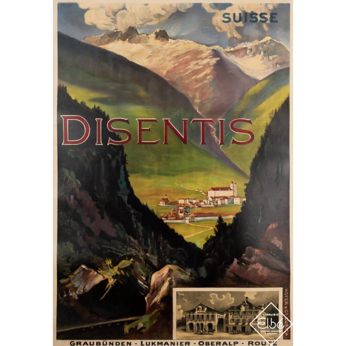 Affiche ancienne de voyage - Disentis - Suisse - Circa 1900 - 99.5 par 69.5 cm